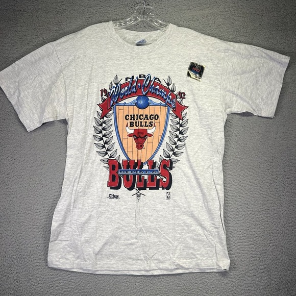 Vintage Chicago Bulls Shirt Mens XL Gray Salem Sportswear NBA 1992 World Champs - Picture 2 of 7